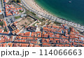Aerial panorama of the city of Sines, Setubal Alentejo Portugal Europe. Aerial view of the old town fishing port, historic center and castle.  114066663
