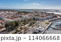 Portuguese town of Faro with old architecture, filmed by drone. Arco de villa and largo de se. 114066668