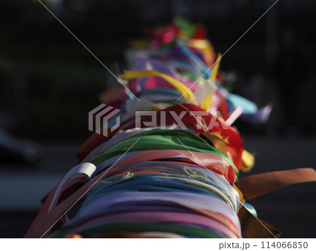 Love ribbons on the bridge over portuguese venice in Aveiro 114066850