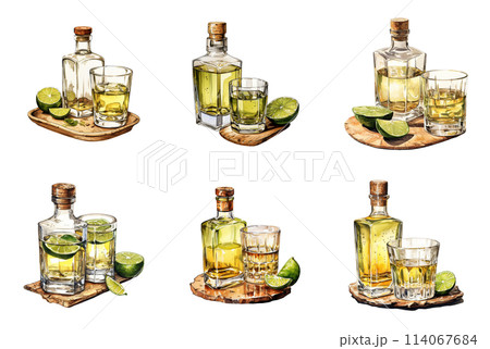 Tequila and Lemon in Clear Glass Bottle 114067684
