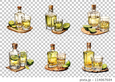 Tequila and Lemon in Clear Glass Bottle 114067684