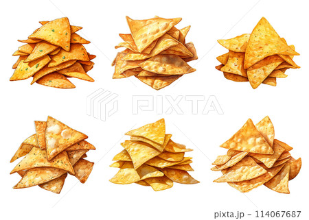 Triangular Tortilla Chips Stack, Perfect for Dipping Your Favorite Savory Treats 114067687