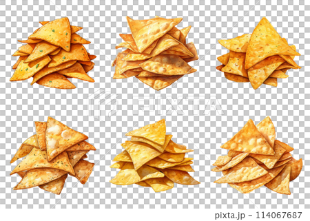 Triangular Tortilla Chips Stack, Perfect for Dipping Your Favorite Savory Treats 114067687