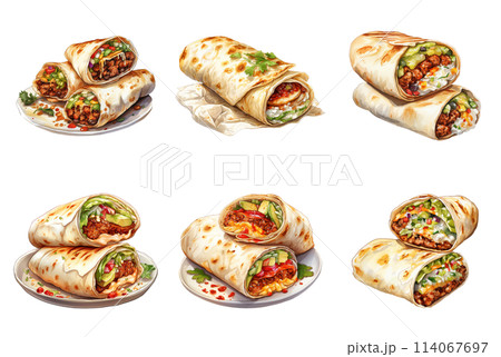 Delicious Burritos in Vibrant Wraps, Perfect for Any Meal 114067697