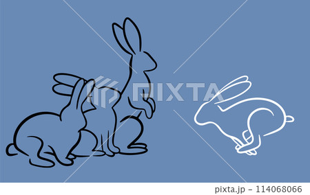 Easter bunny set in simple one line style. Minimal bunny line art doodle in different poses. Continuous line drawing of easter rabbit black Easter bunny set in simple one line style. Minimal bunny line art doodle in different poses. Continuous line drawing of easter rabbit black 114068066
