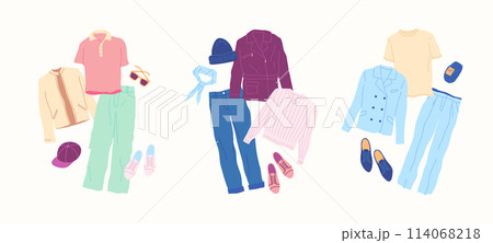 Cartoon Clothes Male Jacket Combo Set Concept Flat Design Style Isolated on a White Background. Vector illustration Cartoon Clothes Male Jacket Combo Set Concept Flat Design Style Isolated on a White Background. Vector illustration 114068218