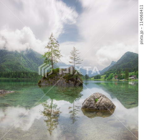 View of Hintersee lake in Berchtesgaden National Park Bavarian Alps, Germany 114068411