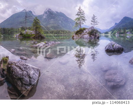 View of Hintersee lake in Berchtesgaden National Park Bavarian Alps, Germany View of Hintersee lake in Berchtesgaden National Park Bavarian Alps, Germany 114068413