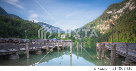 Passenger boat station, pier or dock on Konigsee lake in Berchtesgaden, Germany Passenger boat station, pier or dock on Konigsee lake in Berchtesgaden, Germany 114068430