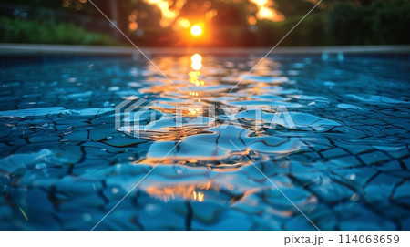 Sun Setting Over Water in Pool 114068659