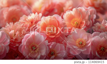 Cluster of Pink Flowers With Orange Centers 114069415