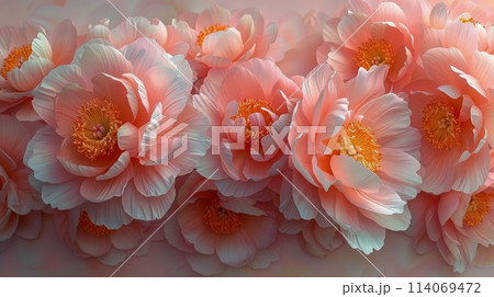 Cluster of Pink Flowers With Orange Centers 114069472