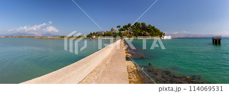 Panoramic View of Vlacherna Monastery Corfu, Greece Panoramic View of Vlacherna Monastery Corfu, Greece 114069531