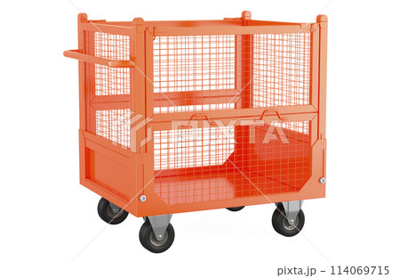 Collapsible wire mesh pallet with wheels, 3D rendering Collapsible wire mesh pallet with wheels, 3D rendering 114069715