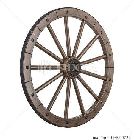 Retro spoked wooden wheel, 3D rendering Retro spoked wooden wheel, 3D rendering 114069721