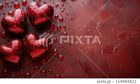 Group of Red Hearts on Red Surface 114069822