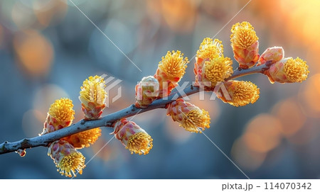 Close Up of Branch With Yellow Flowers 114070342