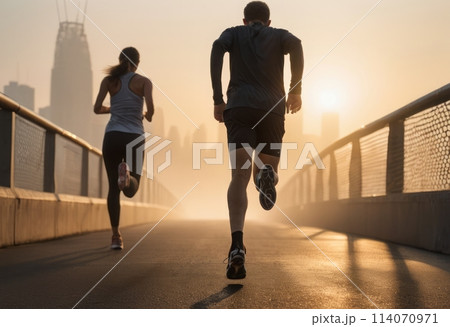 Morning Joggers on City Bridge 114070971