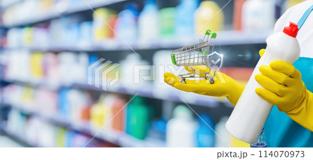 Concept for the sale of household chemicals in a supermarket . 114070973