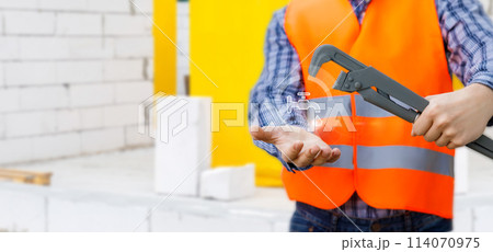 Concept of providing plumbing services during. Concept of providing plumbing services during. 114070975