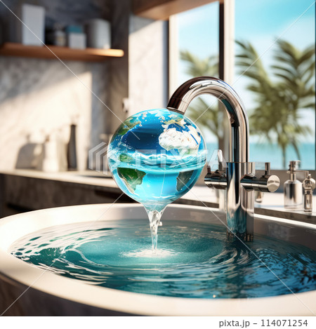 Environment day, Earth day, World Water Day Concept. Saving water. Environmental protection. 114071254