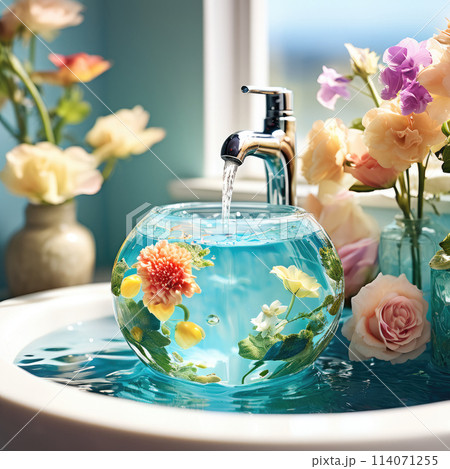 Environment day, Earth day, World Water Day Concept. Saving water. Environmental protection. 114071255