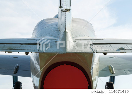 combat aircraft fighter bomber on a blue sky background combat aircraft fighter bomber on a blue sky background 114071459