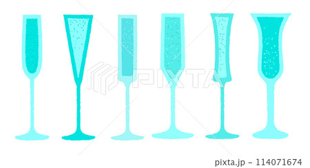 Vector set of flat cocktail glasses. Assorted champagne glasses in blue 114071674