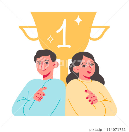 Partners with achievement cup, successful employees achieved high results Partners with achievement cup, successful employees achieved high results 114071781