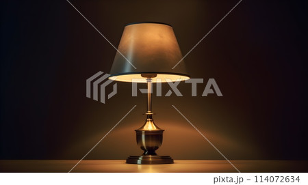 Brass table lamp dark environment studio shot. 114072634