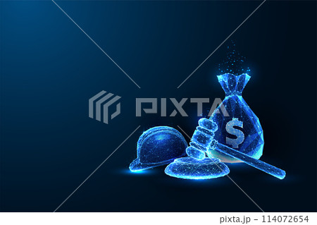 Legal compensation, labor workers rights, financial settlement futuristic concept on blue background Legal compensation, labor workers rights, financial settlement futuristic concept on blue background 114072654