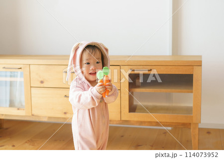 ウサギの着ぐるみを着た赤ちゃん ウサギの着ぐるみを着た赤ちゃん 114073952