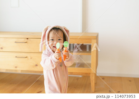 ウサギの着ぐるみを着た赤ちゃん 114073953