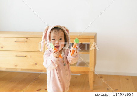 ウサギの着ぐるみを着た赤ちゃん 114073954