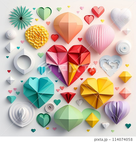 Happy Valentines. paper craft, Generative AI. Love valentine day concept 114074058