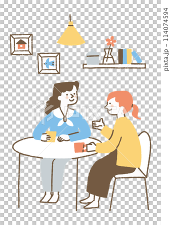 Two women having a lively conversation while drinking_Color Two women having a lively conversation while drinking_Color 114074594