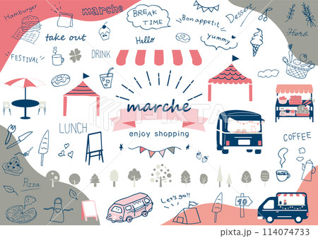 マルシェ　休日のマーケットイラスト素材集 114074733