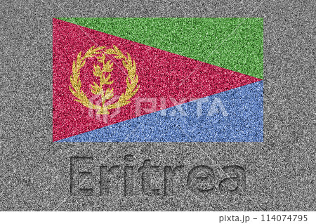 石板の上に描かれたエリトリアの国旗と、掘ったような「Eritrea」の文字 114074795