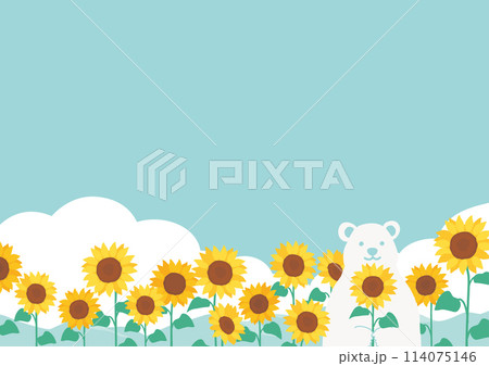 ひまわりとシロクマの夏の背景イラスト 114075146