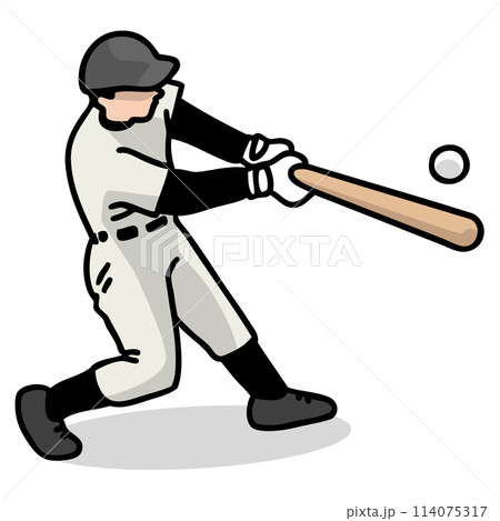 バットでボールを打つ野球選手のベクターイラスト バットでボールを打つ野球選手のベクターイラスト 114075317