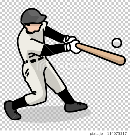 バットでボールを打つ野球選手のベクターイラスト バットでボールを打つ野球選手のベクターイラスト 114075317
