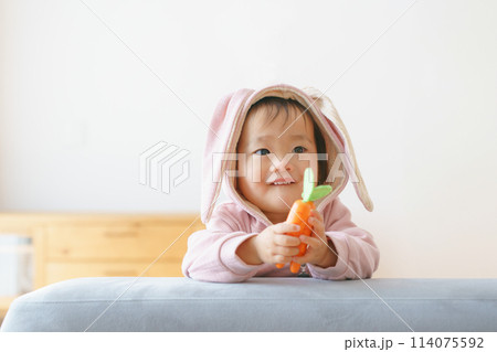 ウサギの着ぐるみを着た赤ちゃん 114075592