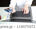 家のパソコンでタイピングする女性の手 114075972