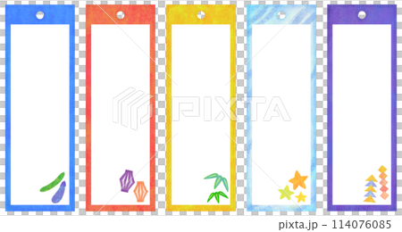 Five-colored strips of paper with illustrations Tanabata material 114076085