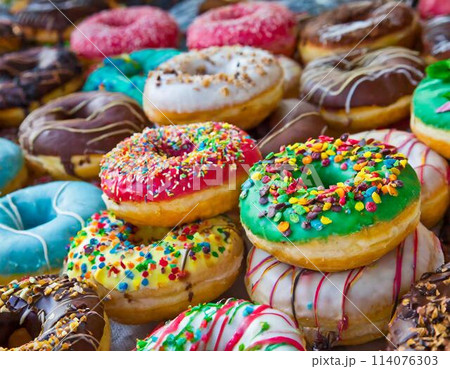 アメリカのカラフルなドーナツ 114076303