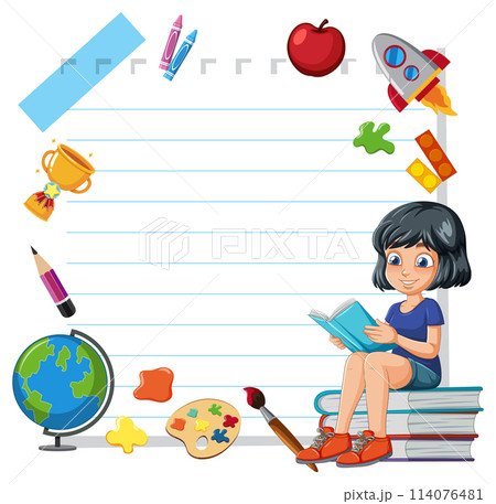 Young Girl Reading with Educational Icons Young Girl Reading with Educational Icons 114076481