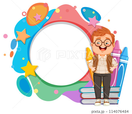 Happy Student with Colorful Education Frame 114076484