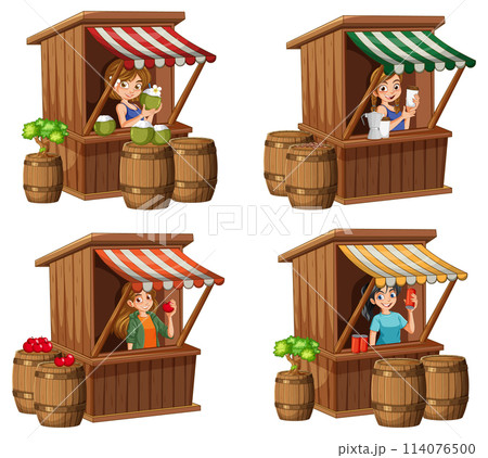 Market Stalls with Cheerful Vendors Market Stalls with Cheerful Vendors 114076500