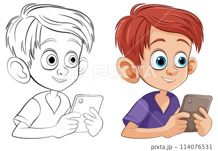 Boy with Tablet: From Sketch to Color 114076531