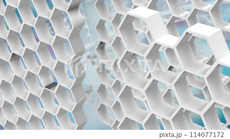 The white hexagon or beehive pattern on dna Background for sci or medical concept 3d rendering. The white hexagon or beehive pattern on dna Background for sci or medical concept 3d rendering. 114077172